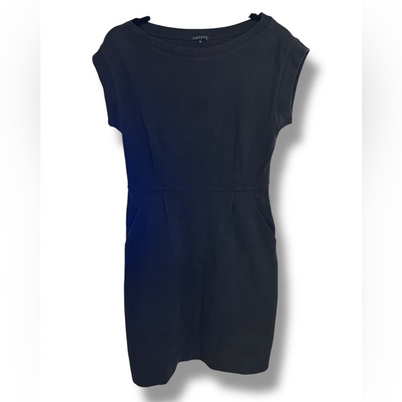 Theory Classic Black Stretch Cap Sleeve Mini Dress Sz M EUC - Picture 1 of 9